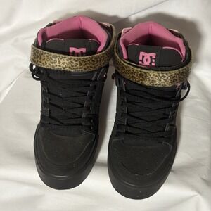 Women's DC PURE HIGH  TOP V  SIZE 8 LACE-UP SKATER SHOES BLACK CHEETAH STRAP